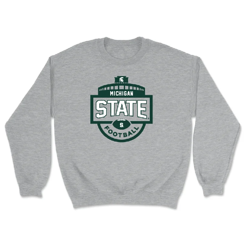 Long Sleeve With Custom Text-Sport Grey Football Stadium Crewneck - Montorie Foster Jr.