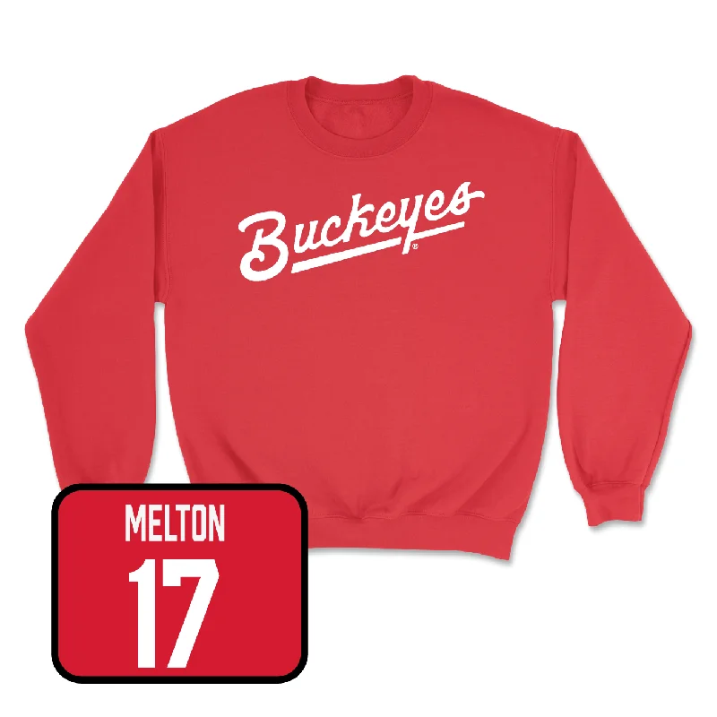 Long Sleeve With Custom Patch-Red Football Script Crew - Max Lomonico