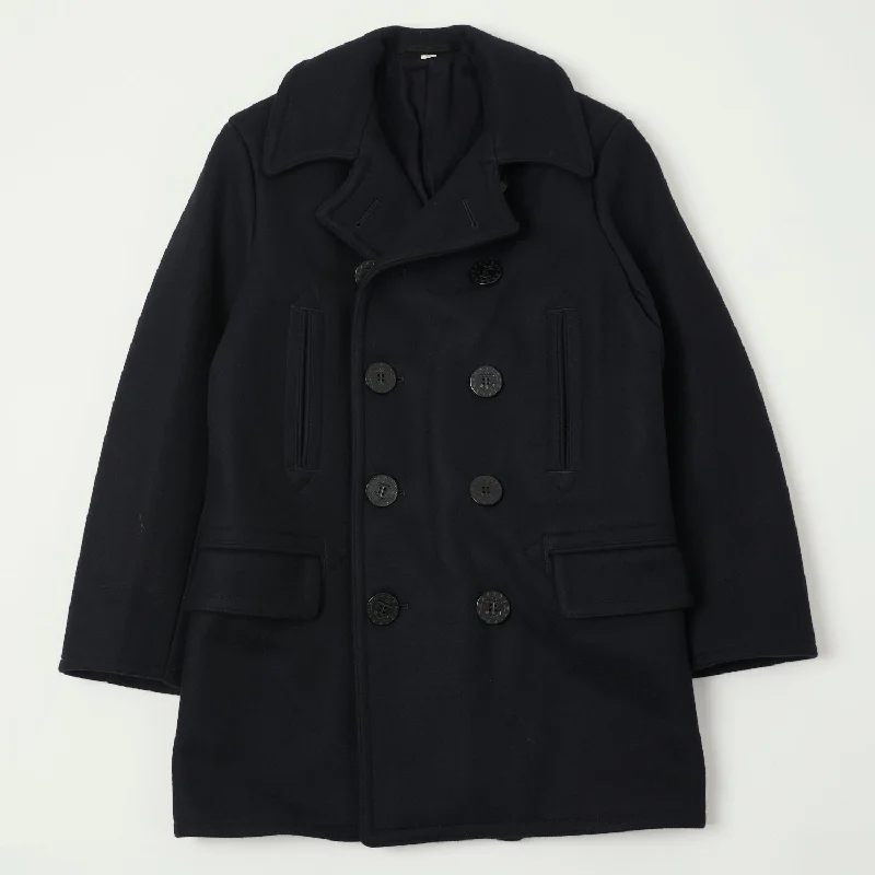 Waterproof Jackets-Buzz Rickson's BR14146 U.S.N. Long Pea Coat - Navy