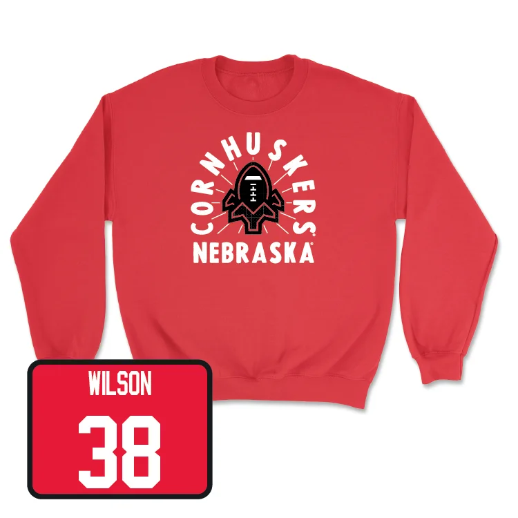 Long Sleeve For Personalized Gifts-Red Football Cornhuskers Crew - Cooper Wilson