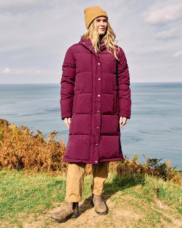 Customized Jackets For School-Tahoe - Womens Longline Padded Coat - Burgundy