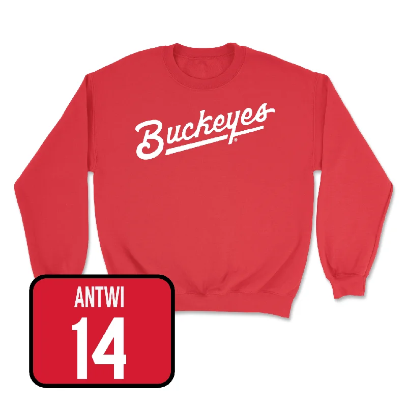 Long Sleeve With Custom Logo-Red Football Script Crew - Kojo Antwi