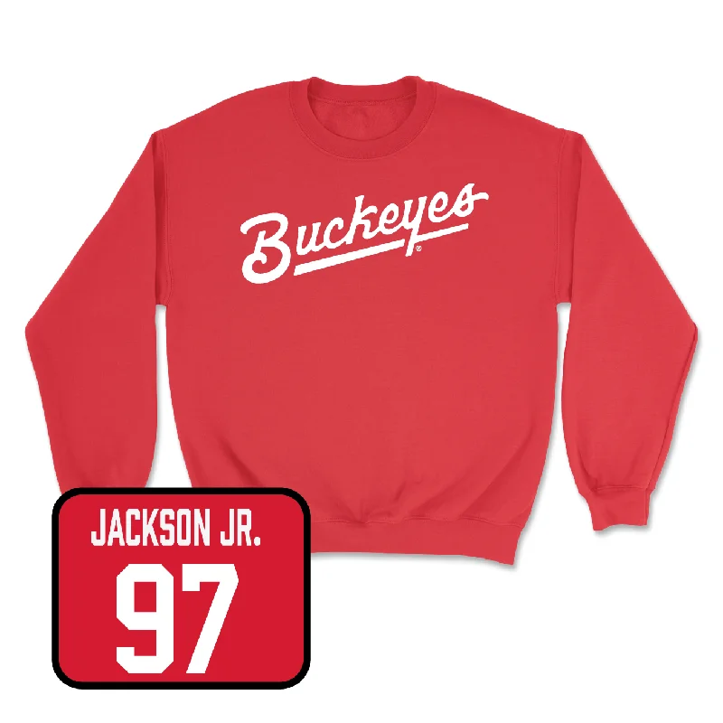 Long Sleeve With Fun Quotes-Red Football Script Crew - Joshua Mickens