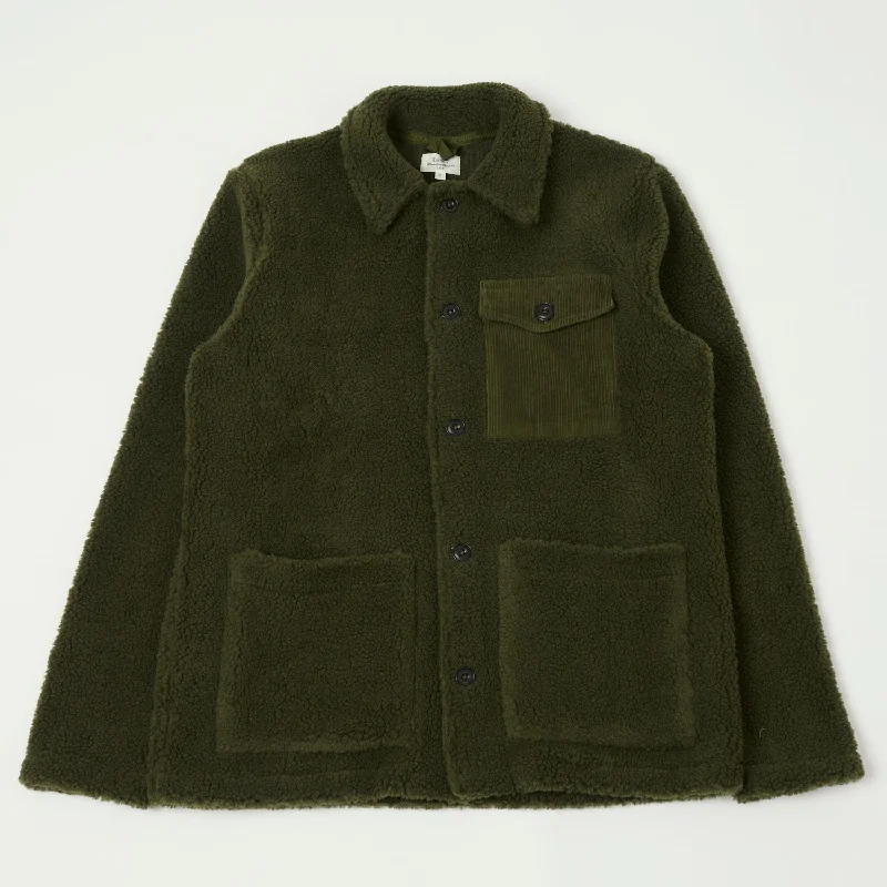 Jackets For School Events-Hartford 'Sherpa' Utility Fleece Jacket - Army