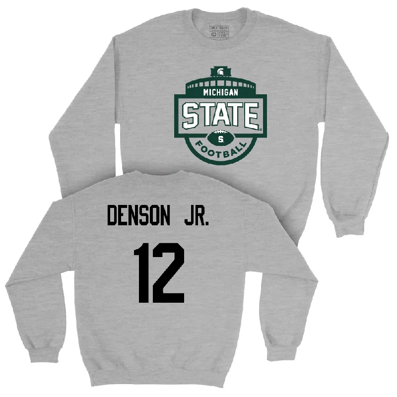 Long Sleeve For Summer Fashion-Sport Grey Football Stadium Crewneck  - Justin Denson Jr.