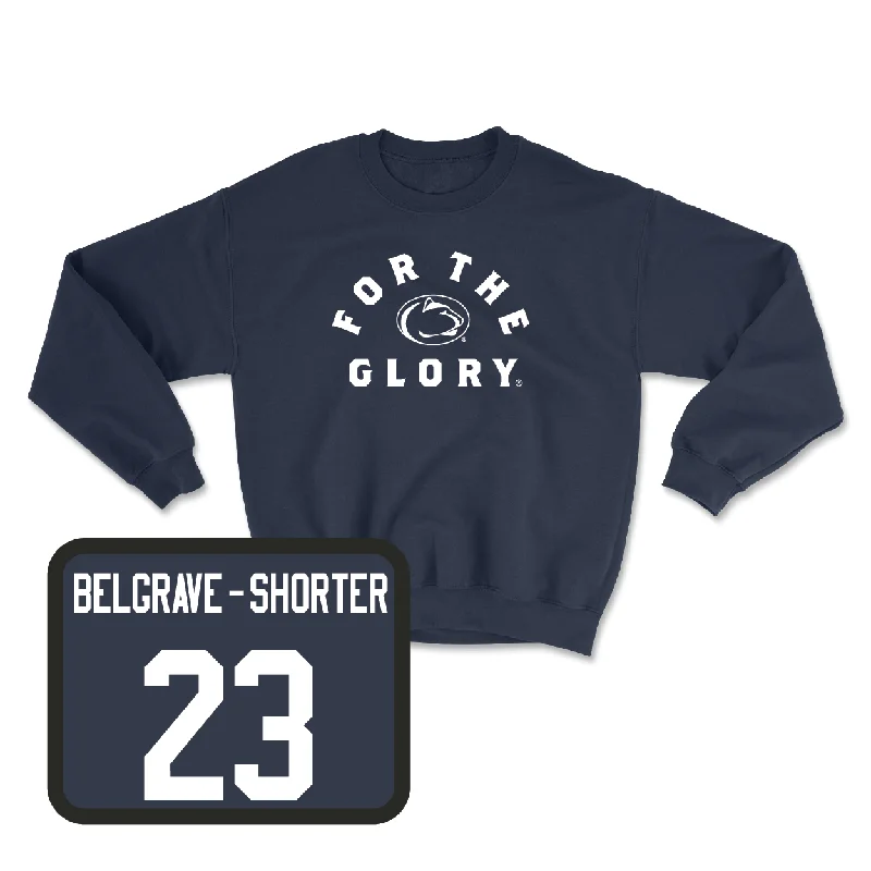 Long Sleeve With Bold Graphics-Navy Football For The Glory Crew  - AJ Belgrave-Shorter