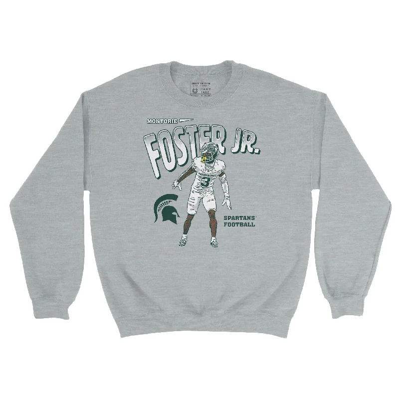 Cheap Long Sleeve-EXCLUSIVE RELEASE - Montorie Foster Jr. Illustrated Grey Crew