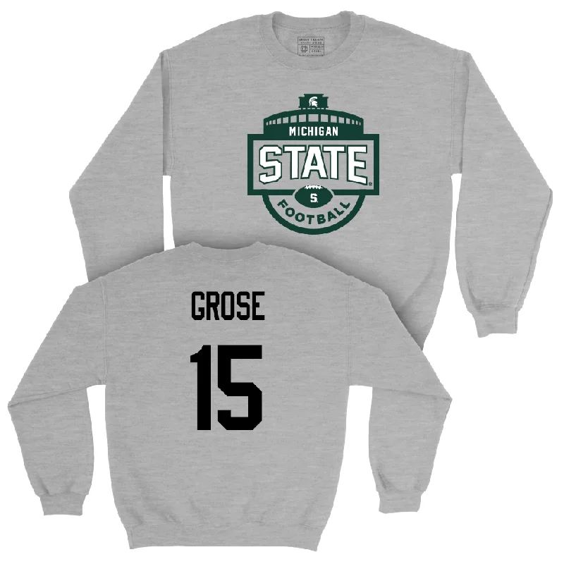 Long Sleeve With Logo-Sport Grey Football Stadium Crewneck  - Aveon Grose