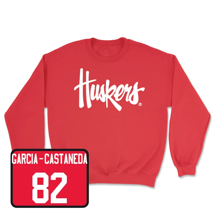 Long Sleeve With Custom Art-Red Football Huskers Crew - Isaiah Garcia-Castaneda