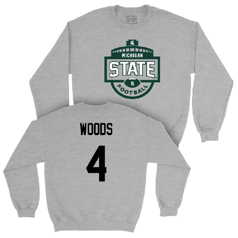 Long Sleeve For Relaxed Fit-Sport Grey Football Stadium Crewneck  - Edward Woods