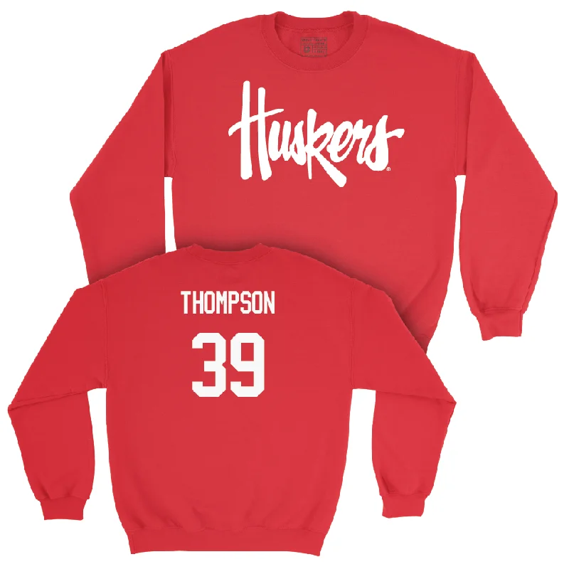 Long Sleeve For Jogging Outdoors-Red Football Huskers Crew - Taveon Thompson