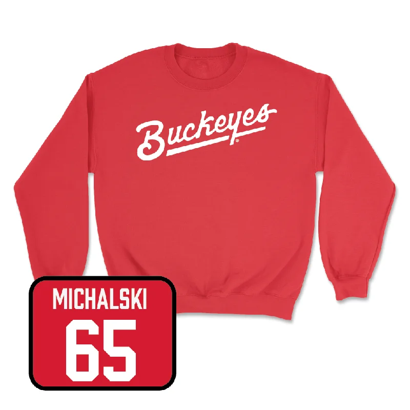 Long Sleeve With Sporty Design-Red Football Script Crew - Zenuae Michalski