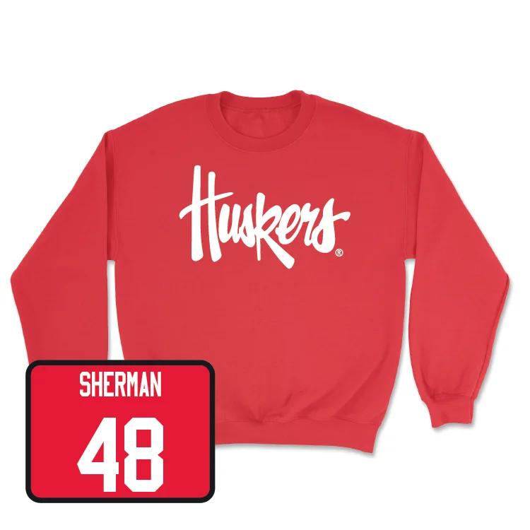 Long Sleeve With Custom Insignia-Red Football Huskers Crew - Mekhail Sherman