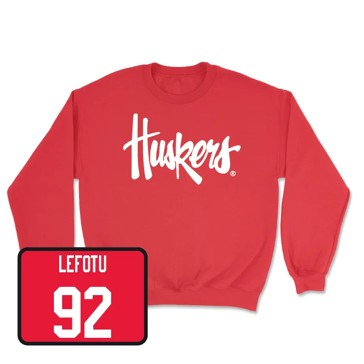 Long Sleeve For Trendy Outfits-Red Football Huskers Crew - Sua Lefotu