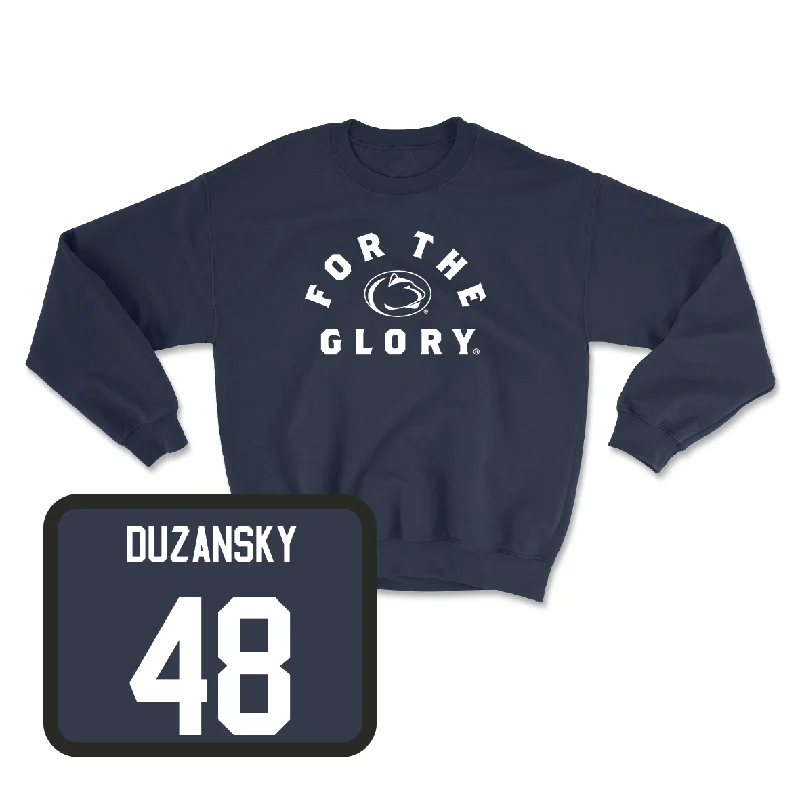 Long Sleeve With Printed Designs-Navy Football For The Glory Crew - Tyler Duzansky