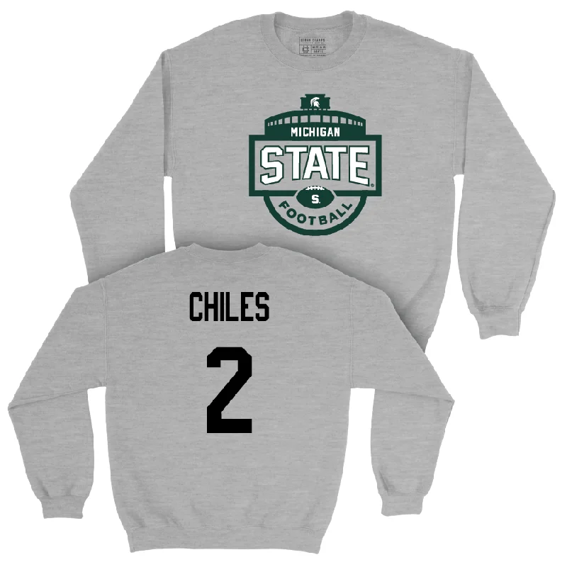 Long Sleeve With Custom Tag-Sport Grey Football Stadium Crewneck  - Aidan Chiles