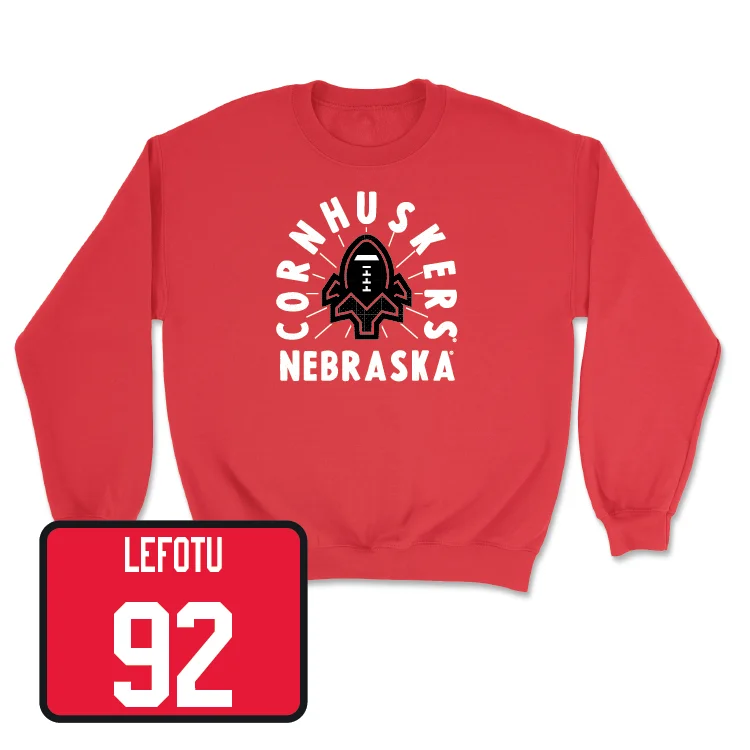 Long Sleeve For Special Team Events-Red Football Cornhuskers Crew - Sua Lefotu