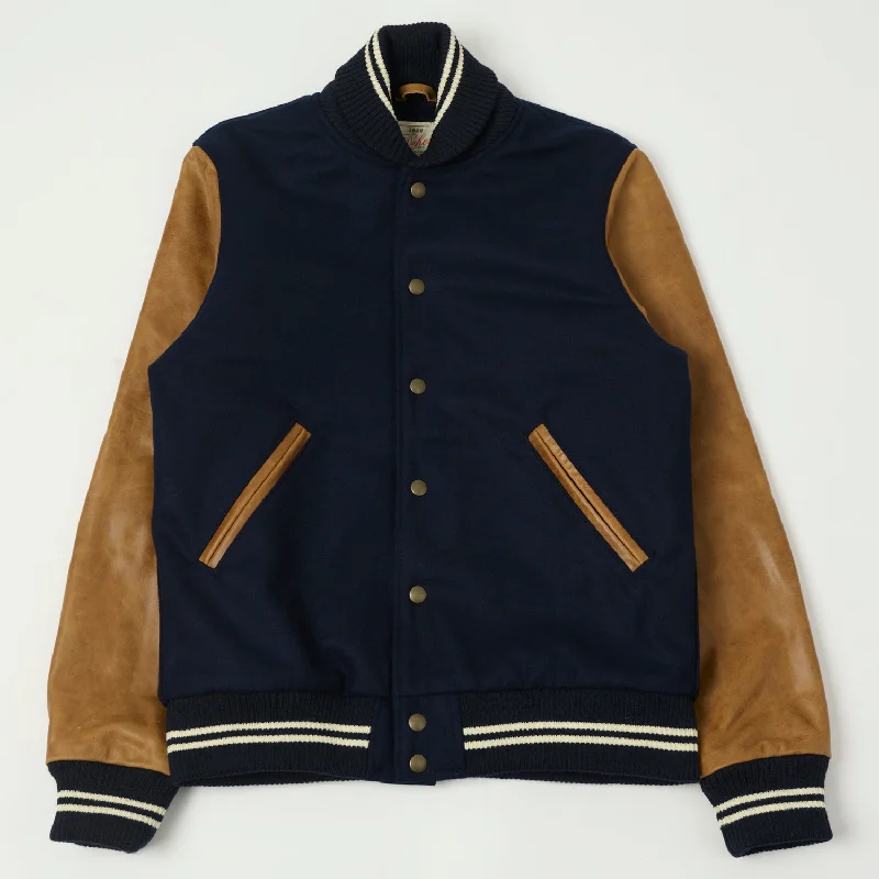 Jackets For Fashion Forward Style-Dehen 1920 Varsity Jacket - Dark Navy/Antique Rust