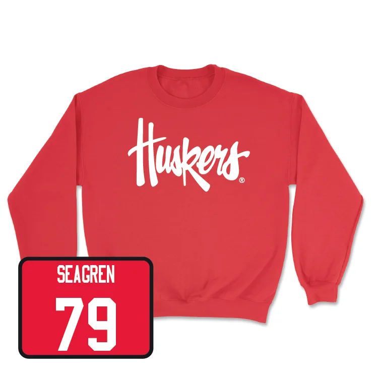 Long Sleeve For Comfortable Look-Red Football Huskers Crew - Grant Seagren