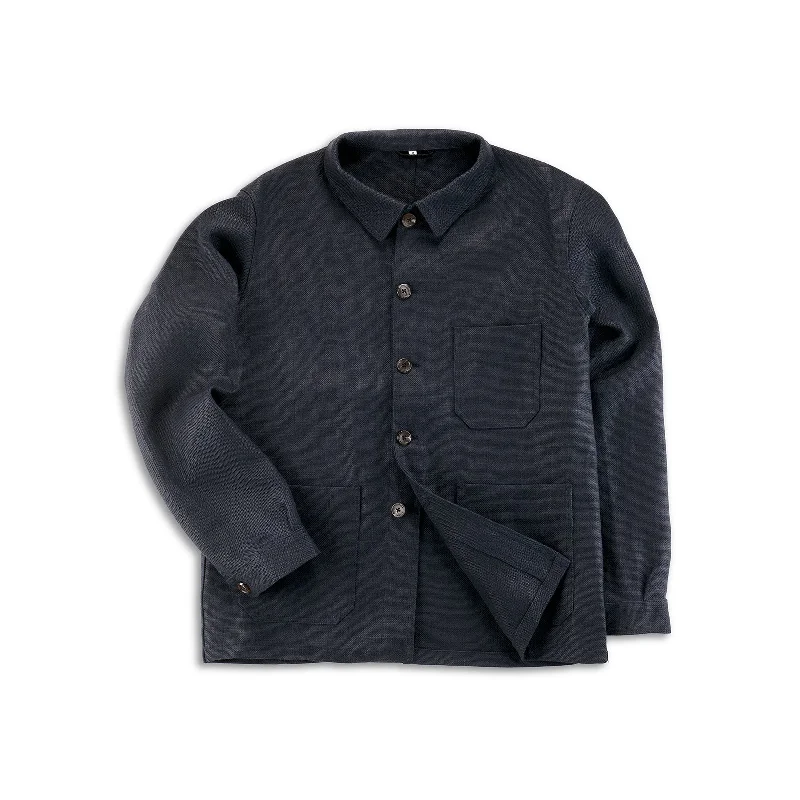 Summer Jackets-Navy Blue Heavy Linen Utility Jacket