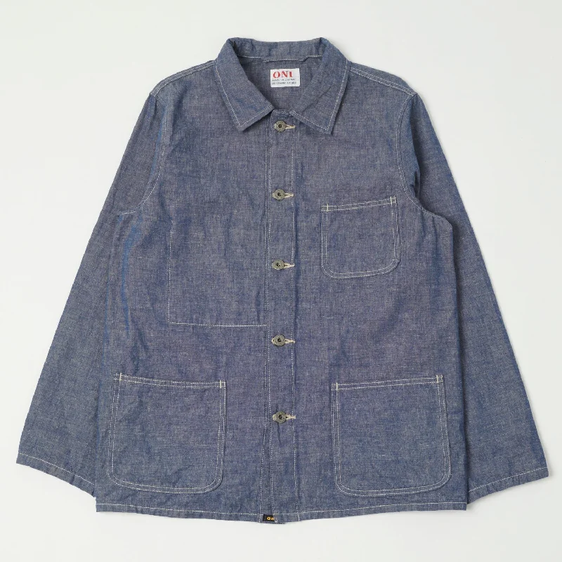 Jackets With Durable Zippers-ONI 03101-HCBGY 8.3oz Heavy Chambray Coverall Jacket - Blue Grey One Wash