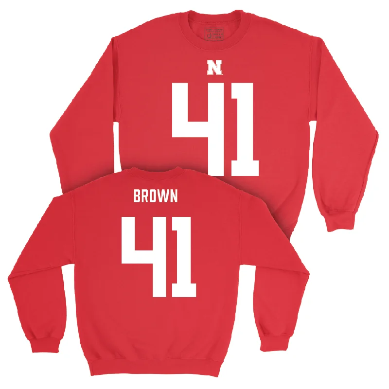 Long Sleeve With Motivational Text-Nebraska Football Red Shirsey Crew - Elliott Brown | #41