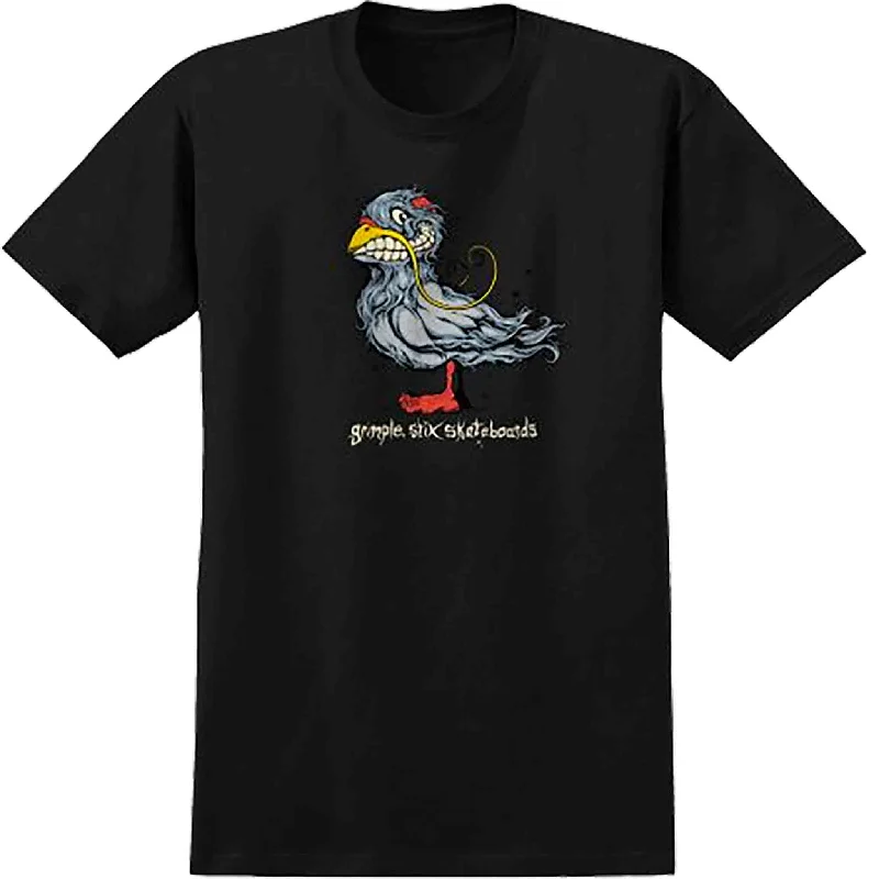 T-Shirt With Fun Graphics-Antihero Grimple Stix Pigeon Tee Black