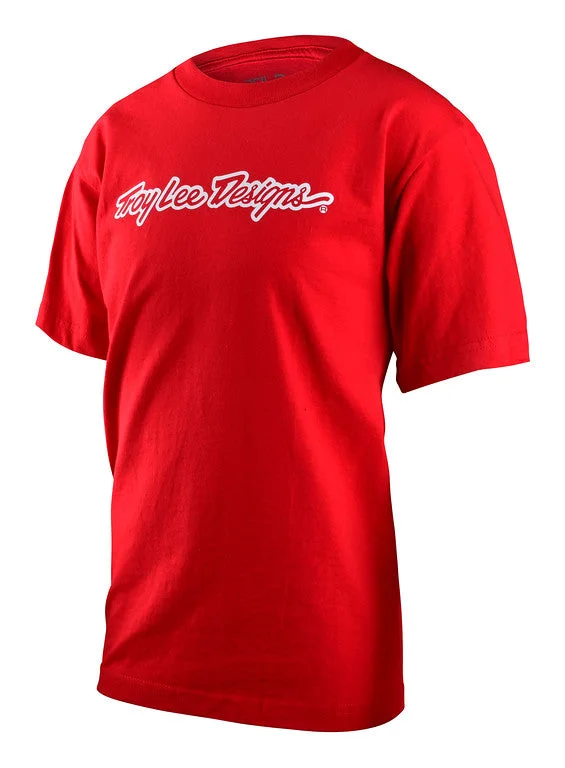 T-Shirt For Party Favors-Troy Lee Designs Signature Short Sleeve Tee - Youth - Red