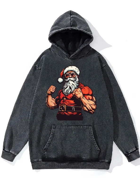 Hoodie For Family Photoshoots-muscle santa Claus Washed Gym Hoodie