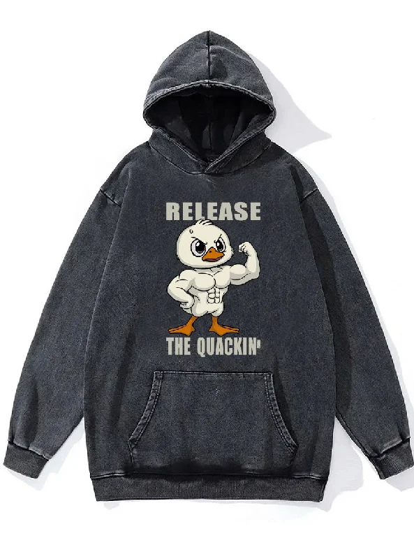 Custom Hoodie For Corporate Events-RELEASE THE QUACKIN' Washed Gym Hoodie