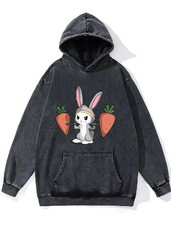 Hoodie With Personalized Text-SQUAT RABBIT Washed Gym Hoodie