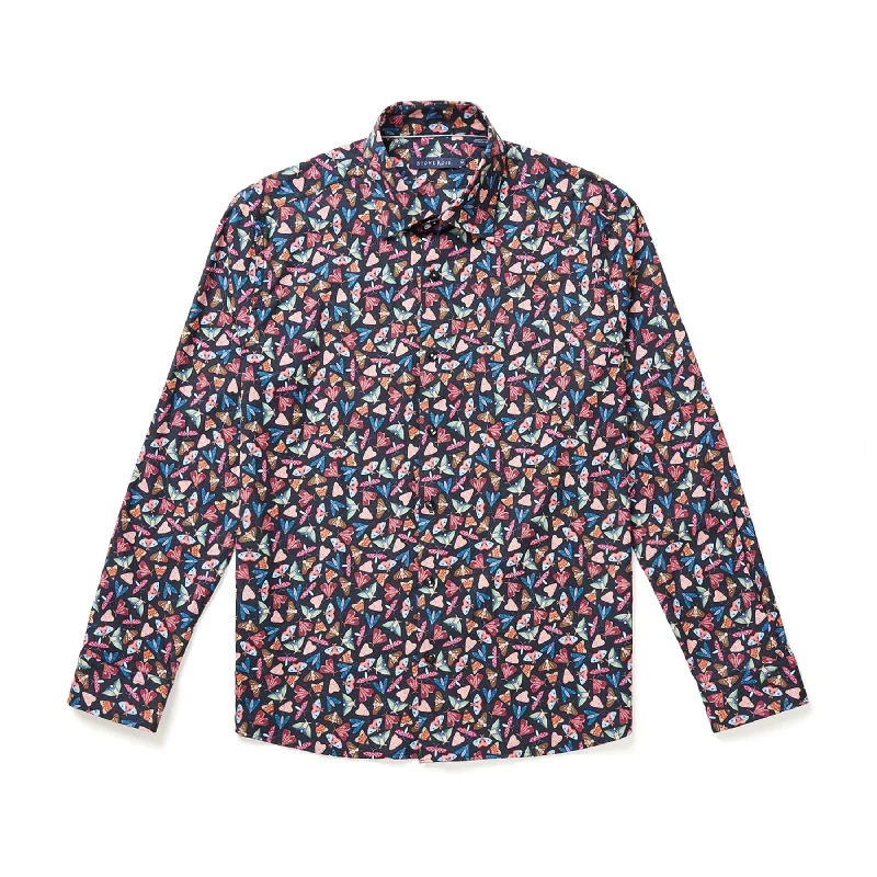 T-Shirt For Couples-Navy Fancy Moth Print Shirt