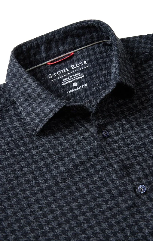 T-Shirt With High-Quality Printing-Navy Houndstooth Fleece Shirt