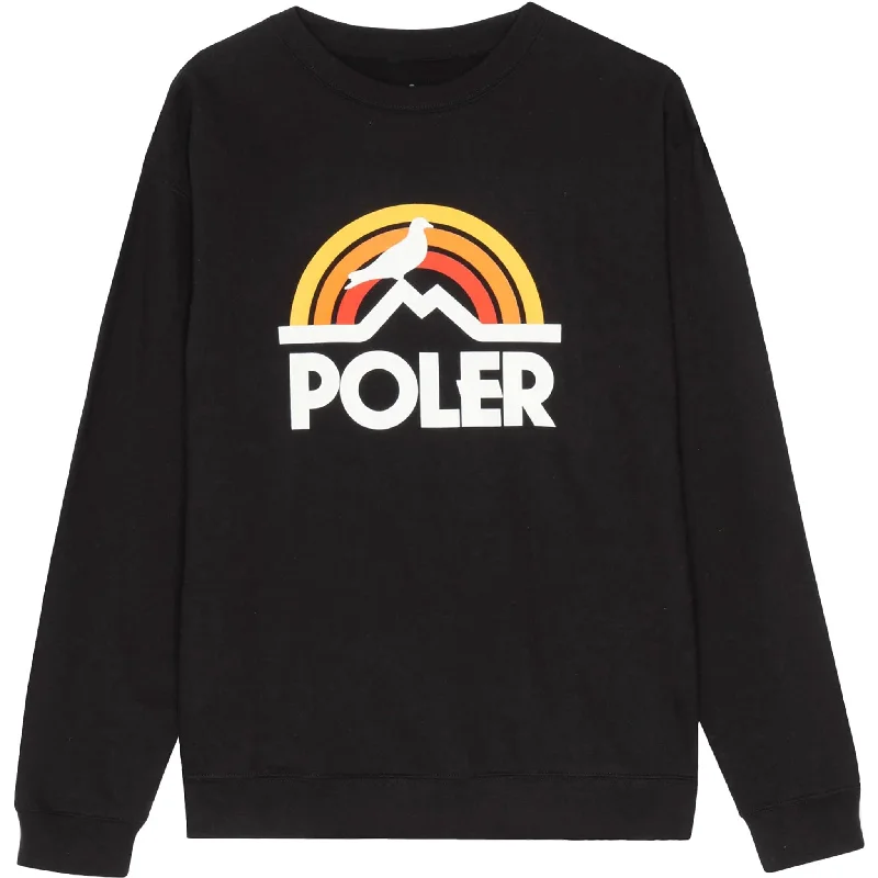 T-Shirt With Retro Style Graphics-Poler Pigeon Rainbow Crew Black