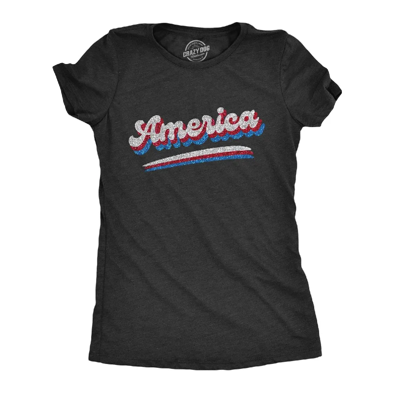 T-Shirt With Minimalist Art-America Retro Glitter Women's T Shirt