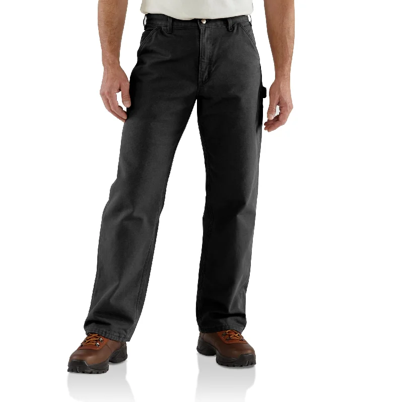 Pants With Geometric Designs-Carhartt Men's Loose Fit Washed Duck Utility Work Pant_Black