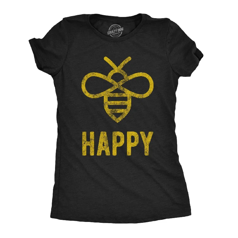 T-Shirt With Graphic Design-Bee Happy Women's T Shirt