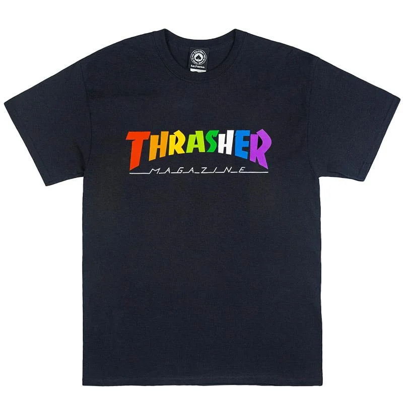 Custom T-Shirt For School Teams-THRASHER RAINBOW MAG TEE - BLACK