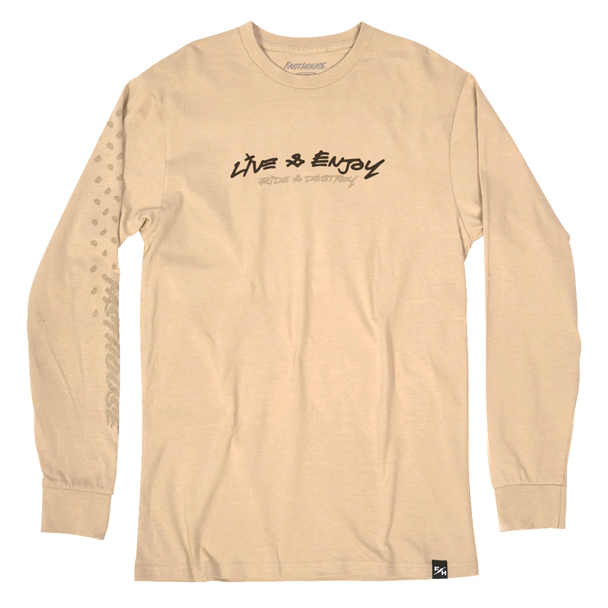 T-Shirt With Funny Quotes-Fasthouse Emil Johansson Live and Enjoy Long Sleeve Tee - Cream