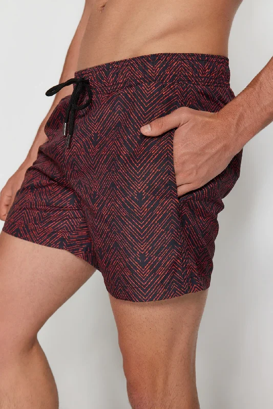 Swimwear Shorts-Black-Orange Men's Standard Size Geometric Swimwear Marine Shorts TMNSS22DS0011