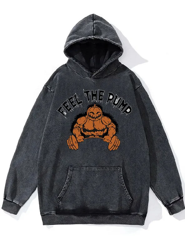 Hoodie With Modern Style-Feel the Pump Washed Gym Hoodie