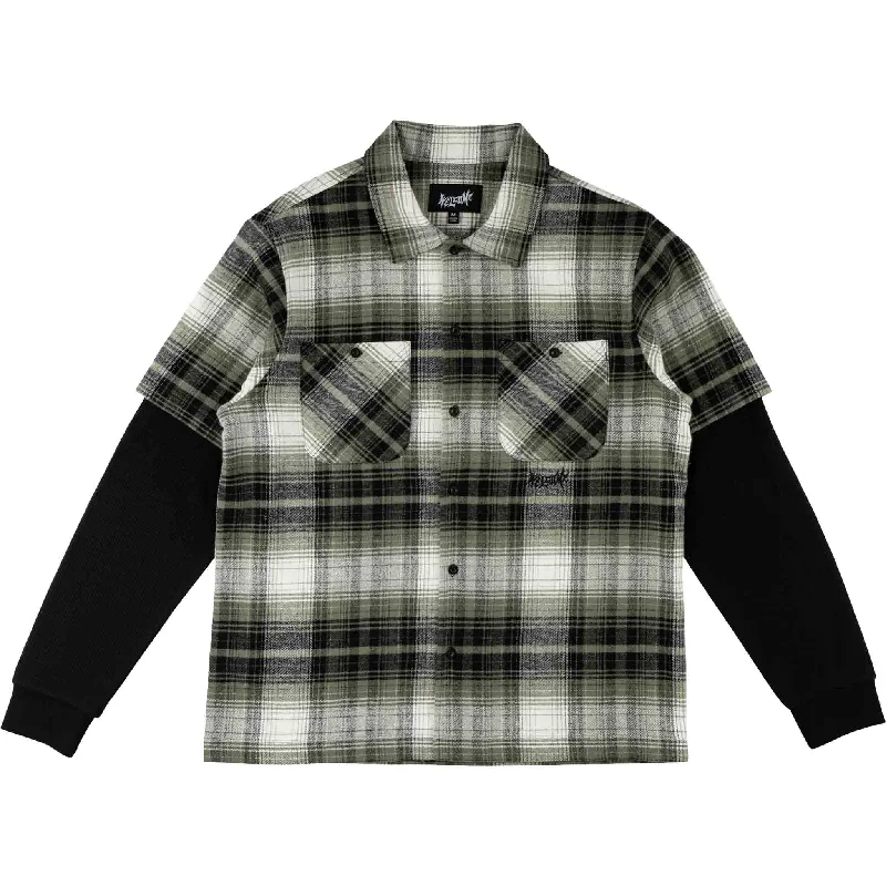 Custom T-Shirt For Special Events-Welcome Lair Woven Plaid/Thermal Layered Shirt Olive