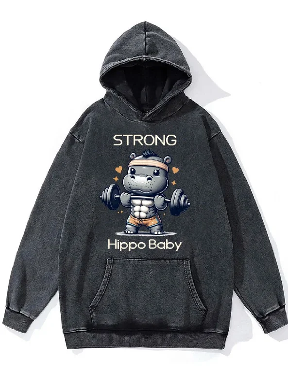 Hoodie For Streetwear Style-strong hippo baby Washed Gym Hoodie