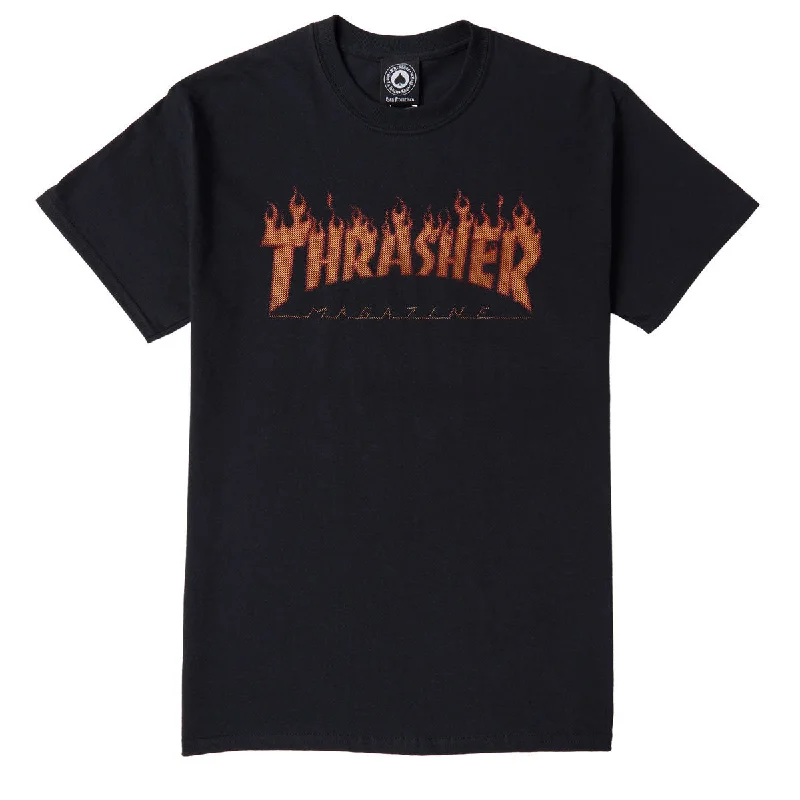 T-Shirt For Music Lovers-THRASHER FLAME HALFTONE TEE - BLACK