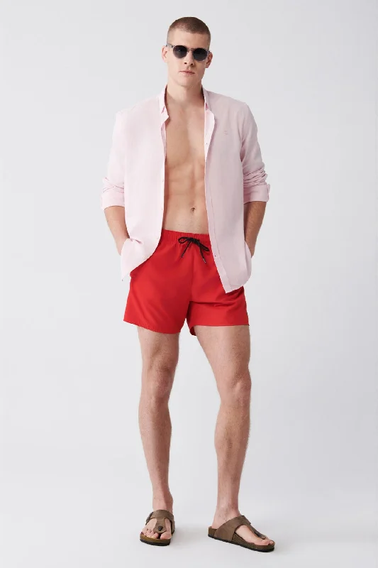 Fashion Shorts For Men-Men's Red Quick Dry Standard Size Straight Swimwear Marine Shorts E003801