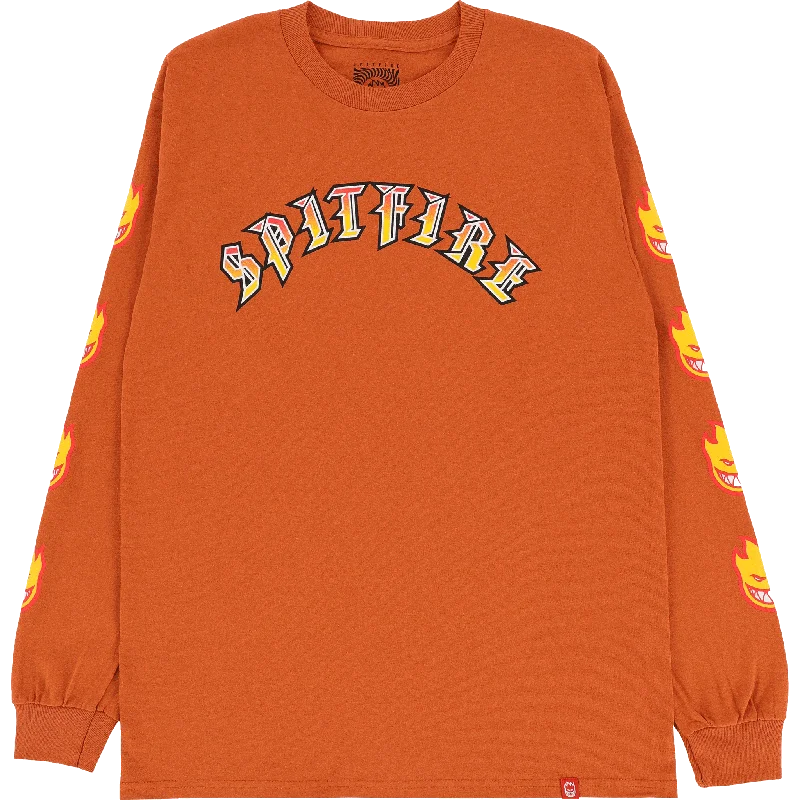 T-Shirt With Creative Art-Spitfire Old E Bighead Fill Sleeve LS Tee Orange Gold Red