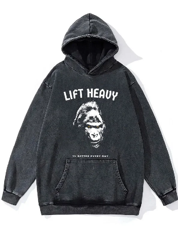 Hoodie With Warm Fleece-lift heavy gorilla Washed Gym Hoodie