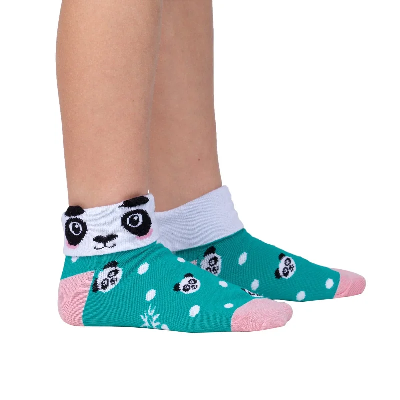 Sock For Gym-Sock it to Me Panda Pair Youth Turn Cuff Crew Socks