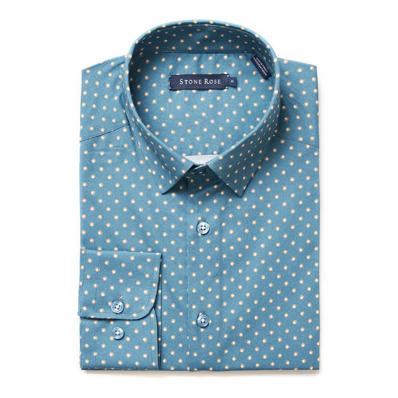 T-Shirt For Festivals And Celebrations-Slate Blue Painted Dot Print Shirt