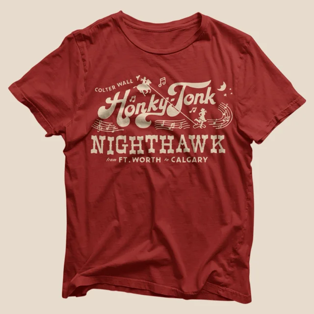 T-Shirt With Movie Quotes-Colter Wall Honky-Tonk Nighthawk T-Shirt Vintage Red